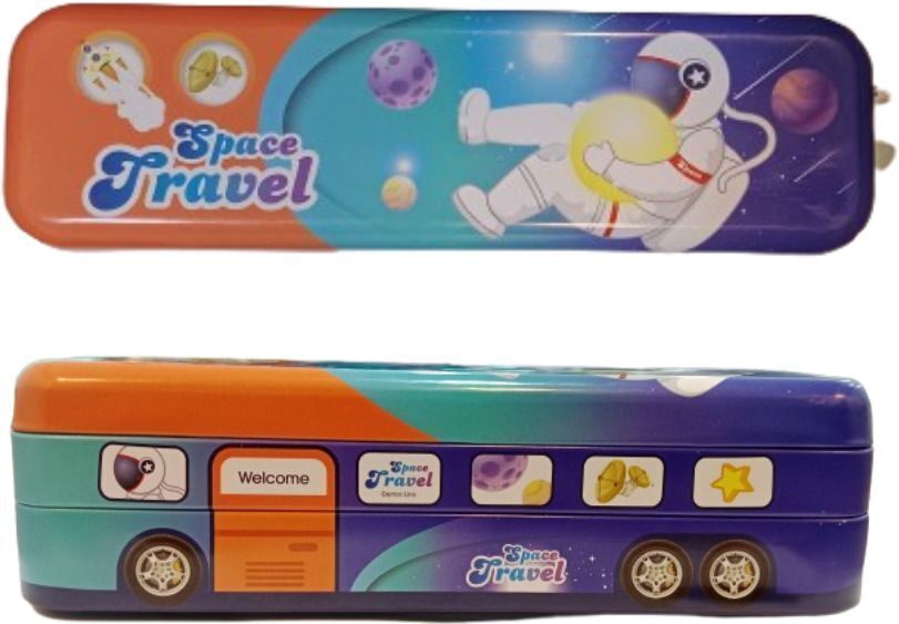 yenky Bus-Shaped Multifunctional Pull Back Metal Pencil Box Astronaut Art Metal Pencil Box-picture-11