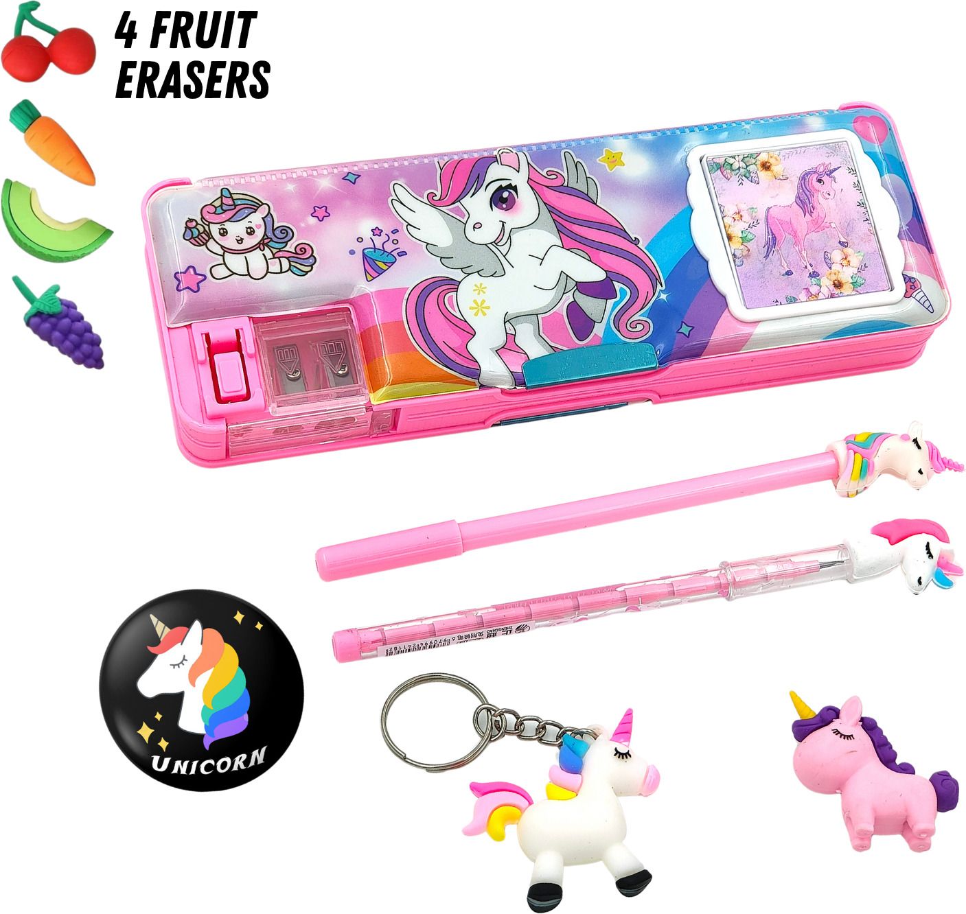 Inbuilt Calculator Combo Trendy Unicorn Art Plastic Pencil Box