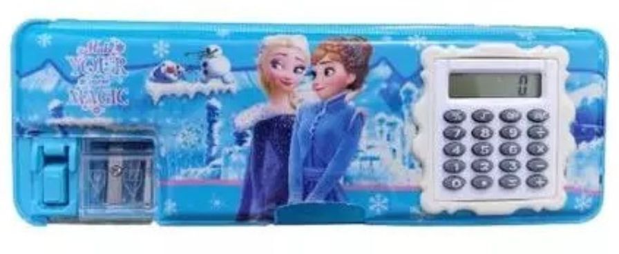 Frozen Print Pencil Box with Calculator and Dual Sharpener for Kids Frozen Art Plastic Pencil Box-image-46