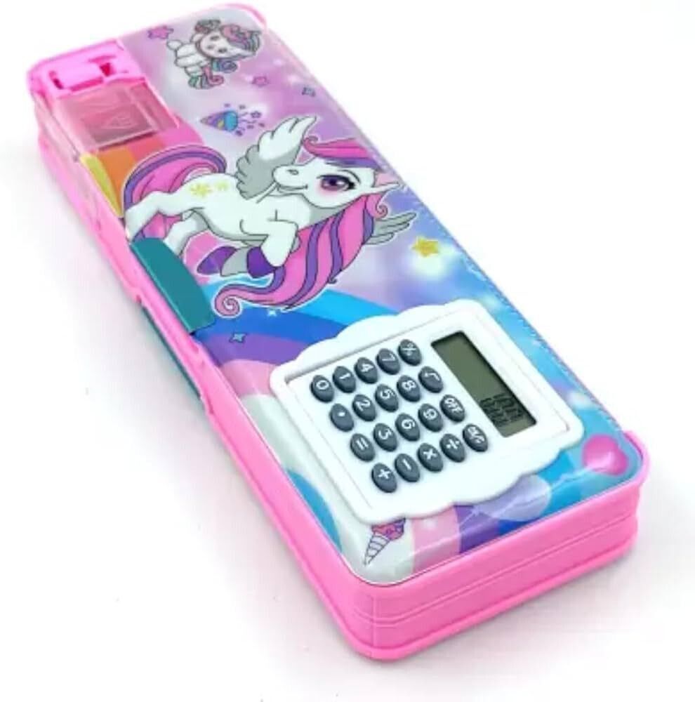 chaturnaar Cute Design Calculator Pencil Box Unicorn Art Plastic Pencil Box-picture-16