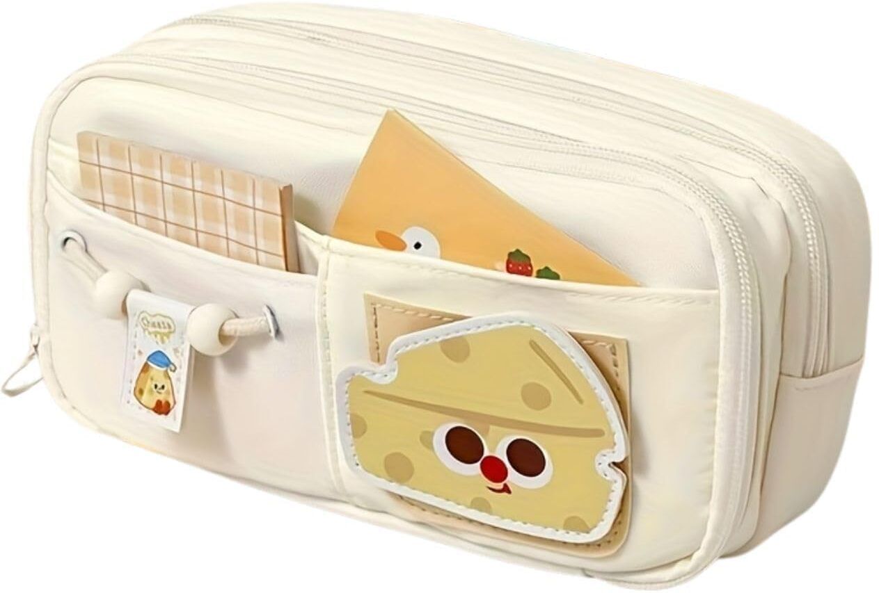 danev enterprise Cute Aesthetic Multi-Compartment Pencil Pouch with Drawstring Pocket Kawaii Cartoon Pencil Box Art Canvas Pencil Box-picture-41