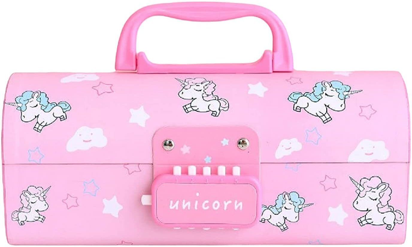 Multi-function pencil box/compass box for school children with lock system Unicorn Art Plastic Pencil Box-image-3