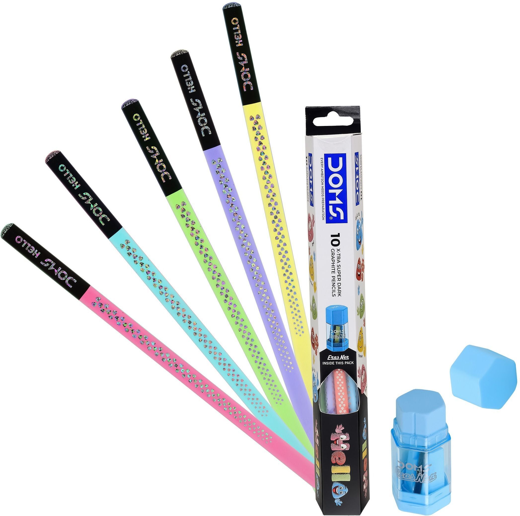 doms Hello Pencil with 1 Eraser and 1 Sharpener | Easy Grip, Smudge-Free Writing Pencil-picture-17