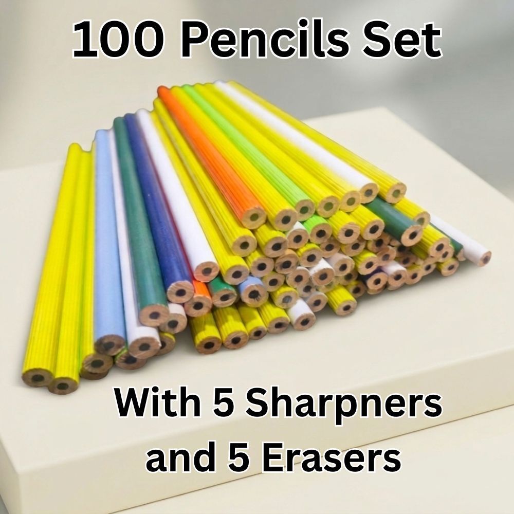 100 PENCIL 5 ERASERS AND SHARPNERS SET FOR KIDS STUDENTS SCHOOL AND COLLEGE Pencil-image-3