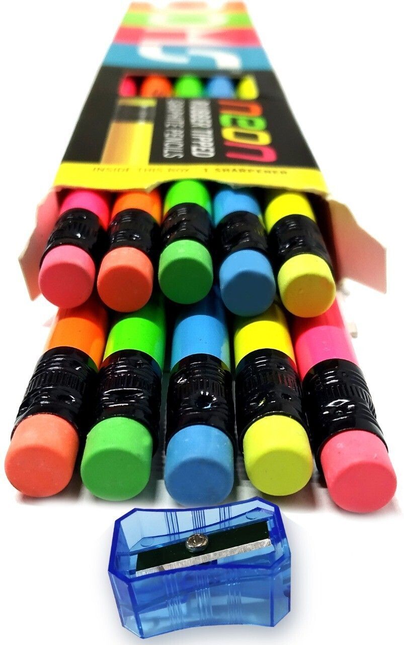 NEON RUBBER TIPPED 50 PENCILS (SET OF 5 BOXES) WITH 5 SHARPENERS Pencil-image-43