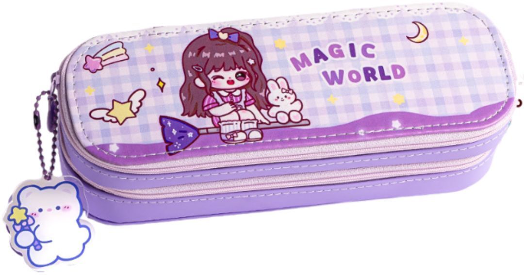 Magic World Pouch for Girls - Multi-Purpose Zipper Pouch Case for School Kids Stationary Organizer Box, Aesthetic Pencil Case for School & College Students Art EVA Pencil Box-image-3