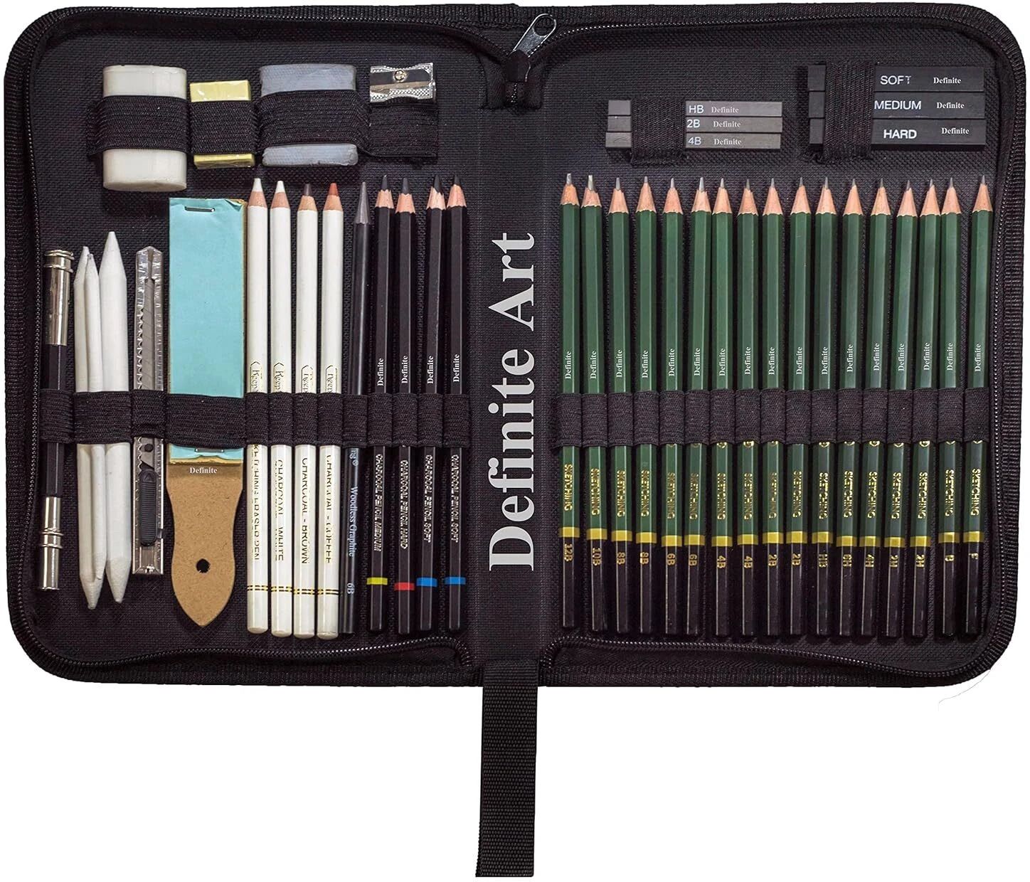 definite 42 Pieces Sketching Art Kit for Drawing Shading Portrait in Zippered Case Pencil-picture-5