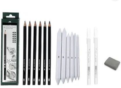 DRAWING PENCIL SET+PAPER STUMPS +2PCS WHITE GEL PENS +1 KNEADABLE ERASER COMBO Pencil-image-39