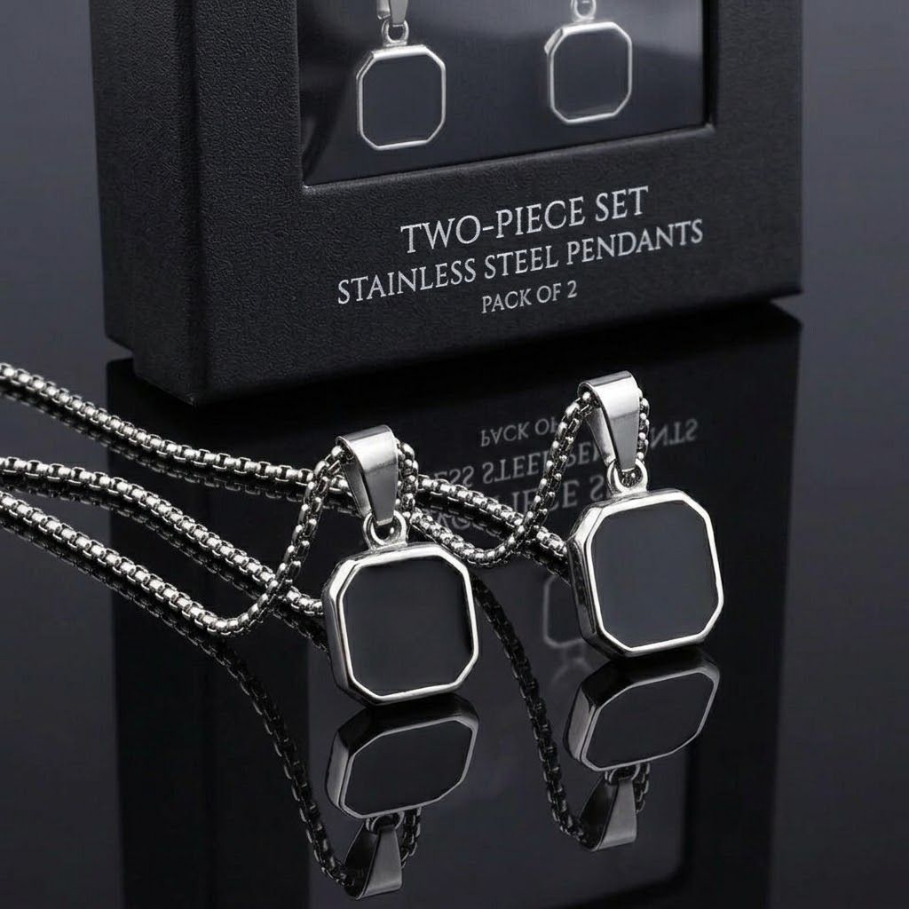 creamsicle beauty Men's Stainless Steel Black Pendant Necklace – Waterproof Daily Wear Chain Silver Stainless Steel, Steel, Silver Pendant Set-picture-12