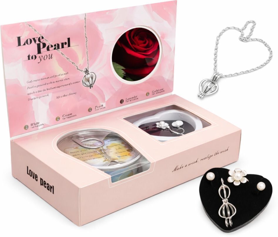 White Pearl Pendant Necklace with Earrings Valentine Gifts for Girl friend Pearl Metal Pendant Set-image-9