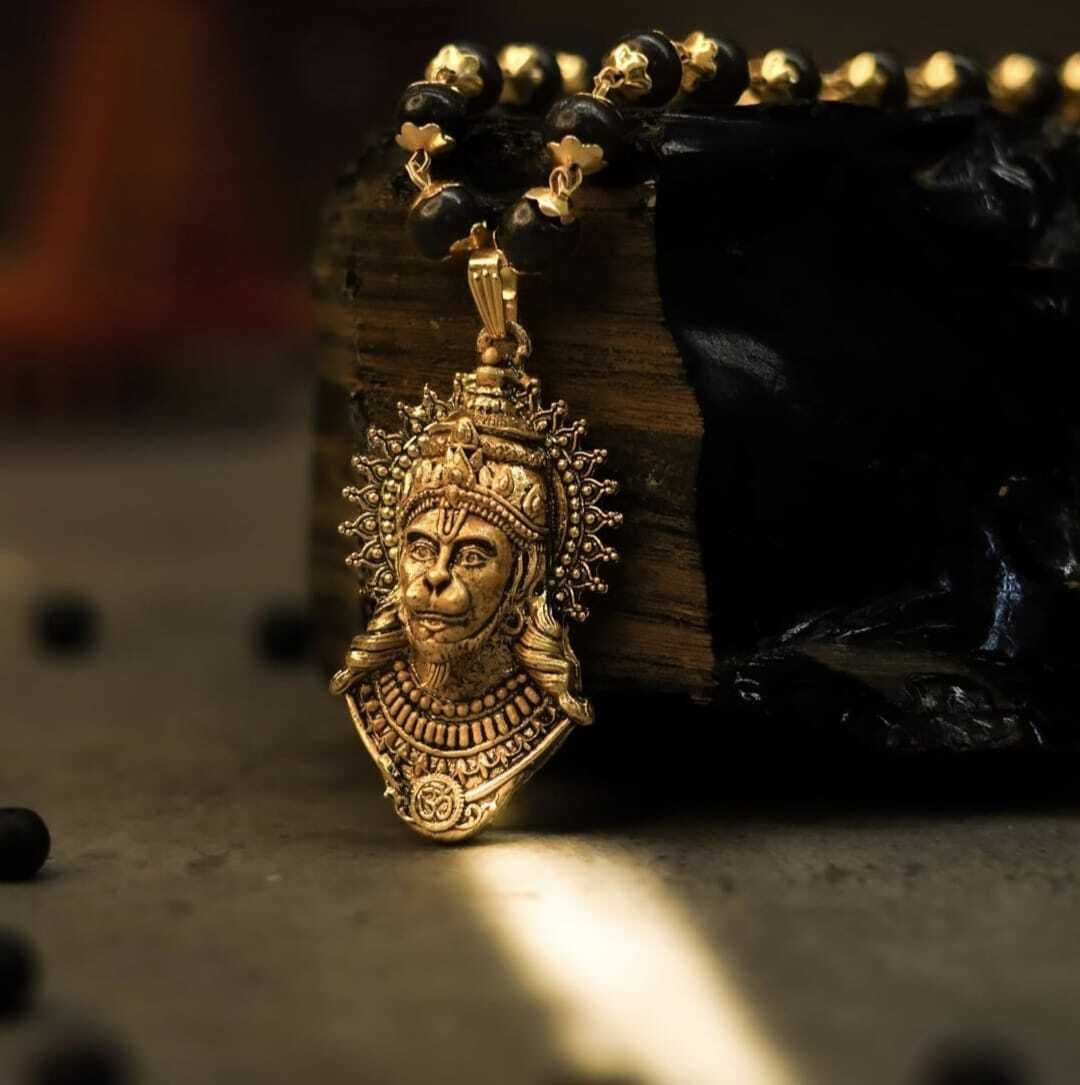 spyronix real treasure Original Karungali Mala | Hanuman Ji Pndant for Strength, Protction & Positivity Gold-plated Alloy, Wood-picture-12