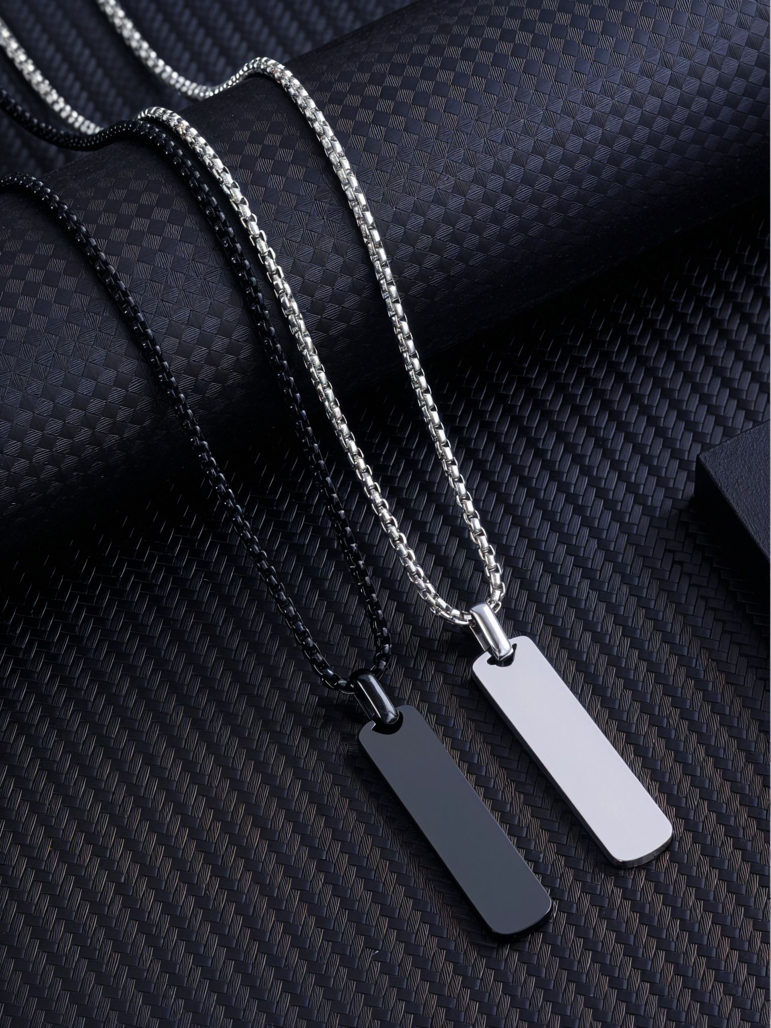 kurmashop Bar Pendant Stainless Steel Locket Set with Box Chain for Men & Boys Rhodium Stainless Steel Pendant Set-picture-15