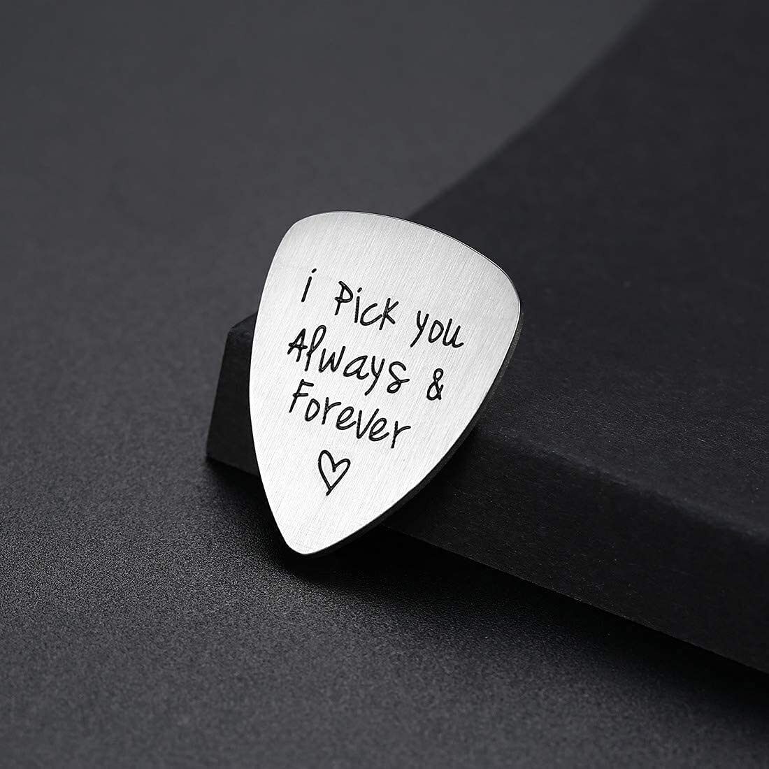 artibetter Guitar Pick-Necklace"I Pick You Always Forever" Titanium Stainless Steel Pendant Guitar Pick-picture-4