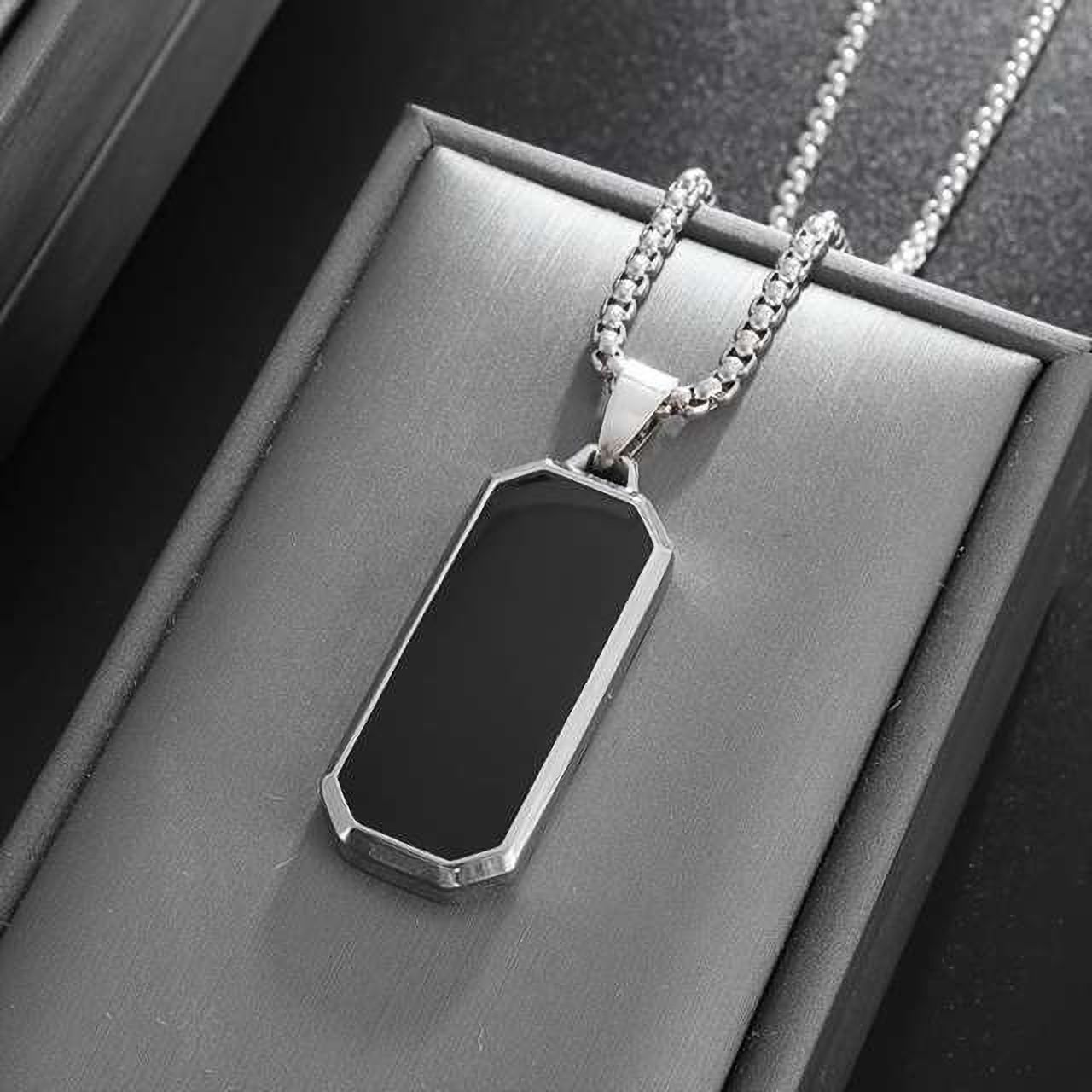 Stylish Black Rectangular Natural Stone Pendant Locket With silver Box Chain Sterling Silver Alloy, Stainless Steel Pendant-image-23