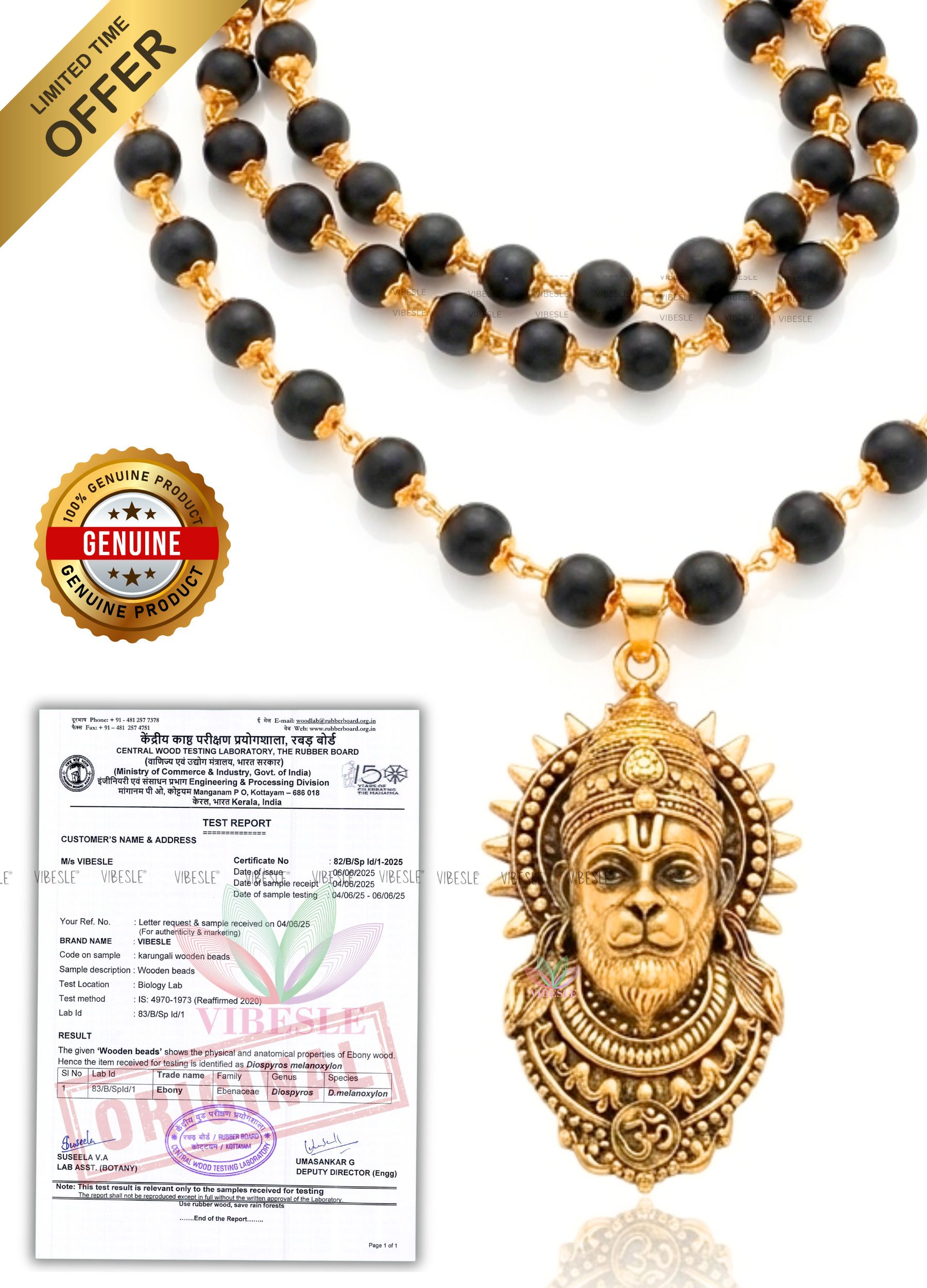Origianl Karungali Mala With Hanuman Ji Locket With Certification Beads Wood Locket-image-1