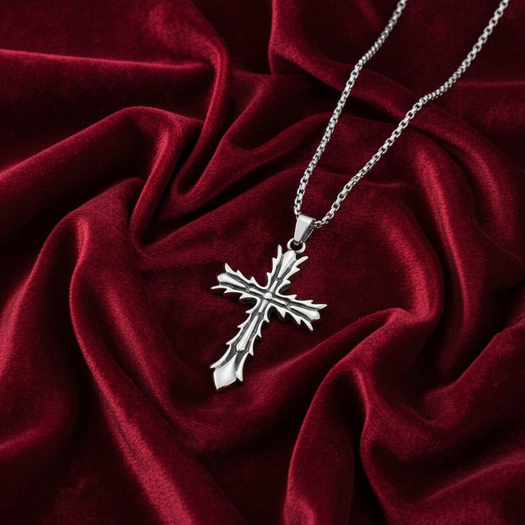 Gothic Cross Pendant Necklace for Men & Women Stainless Steel Silver Chain Sterling Silver Alloy, Sterling Silver Locket Set-image-32
