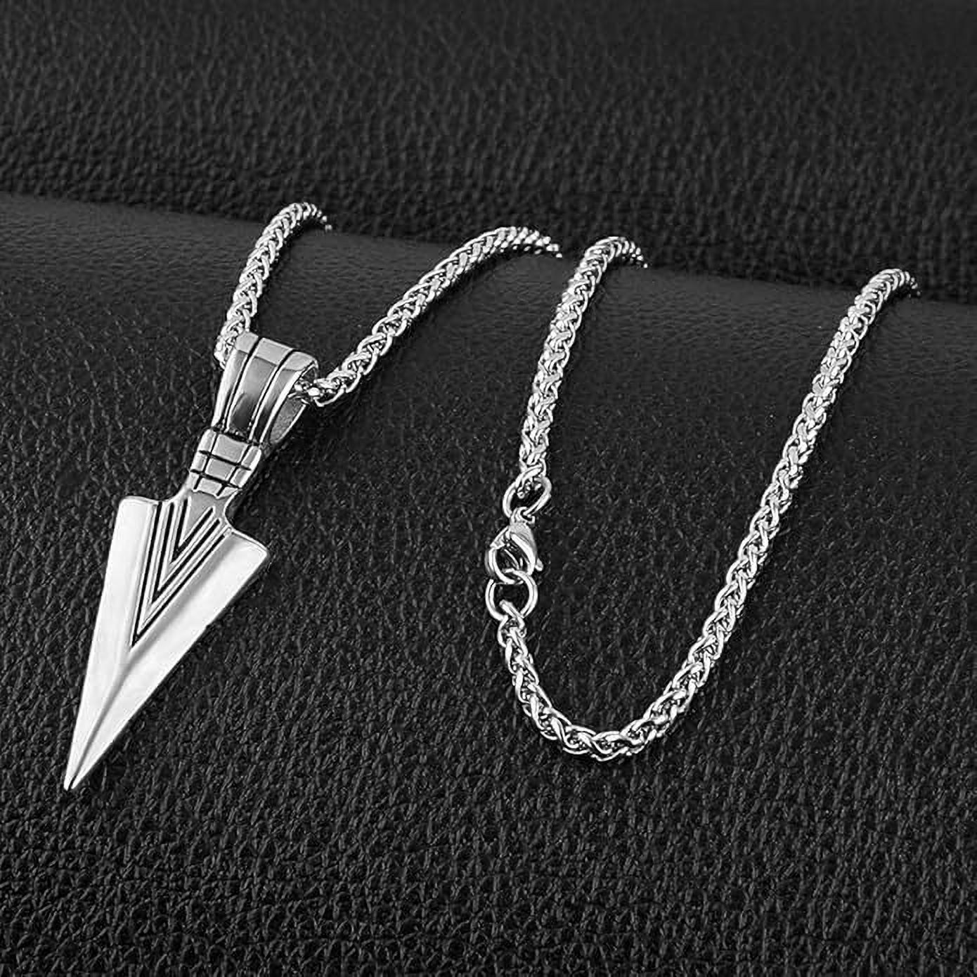 Silver Artificial Stylish Necklace Chain with Arrow Head Stainless Steel Pendant Silver Stainless Steel Locket-image-41