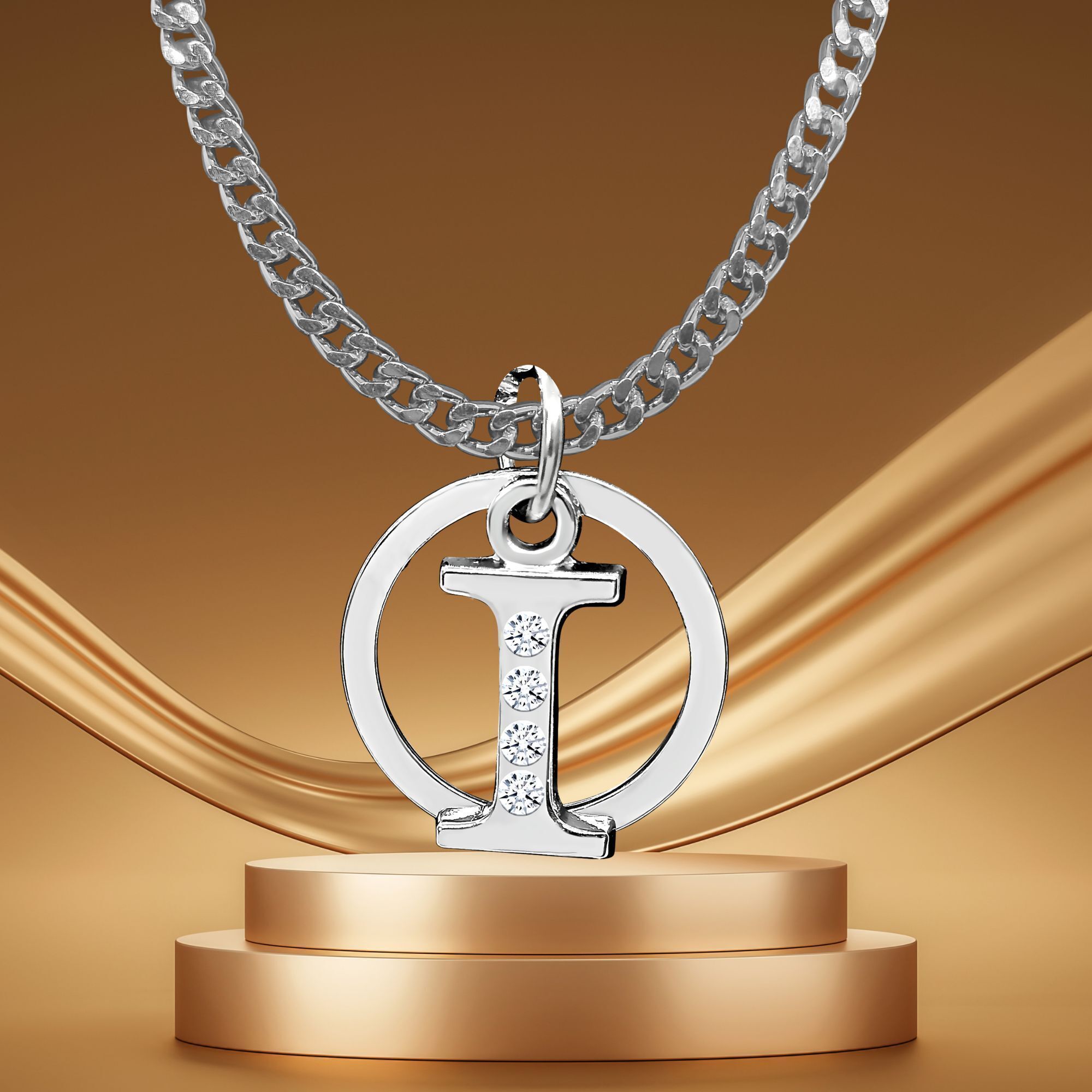 I Alphabet Locket with silver chain Metal Pendant-image-49