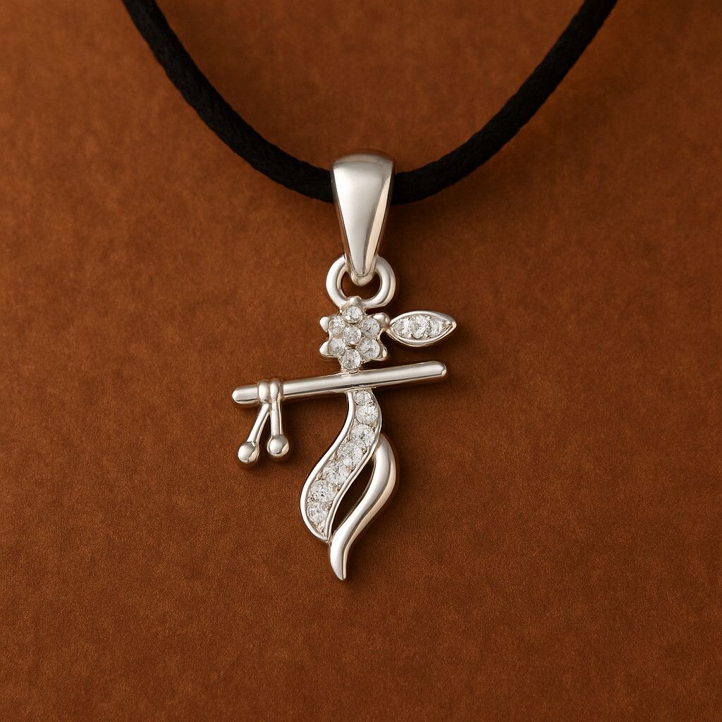 Zarkan 925 Hallmark Silver Krishna Bansuri Pendant Rhodium Cubic Zirconia Sterling Silver Pendant