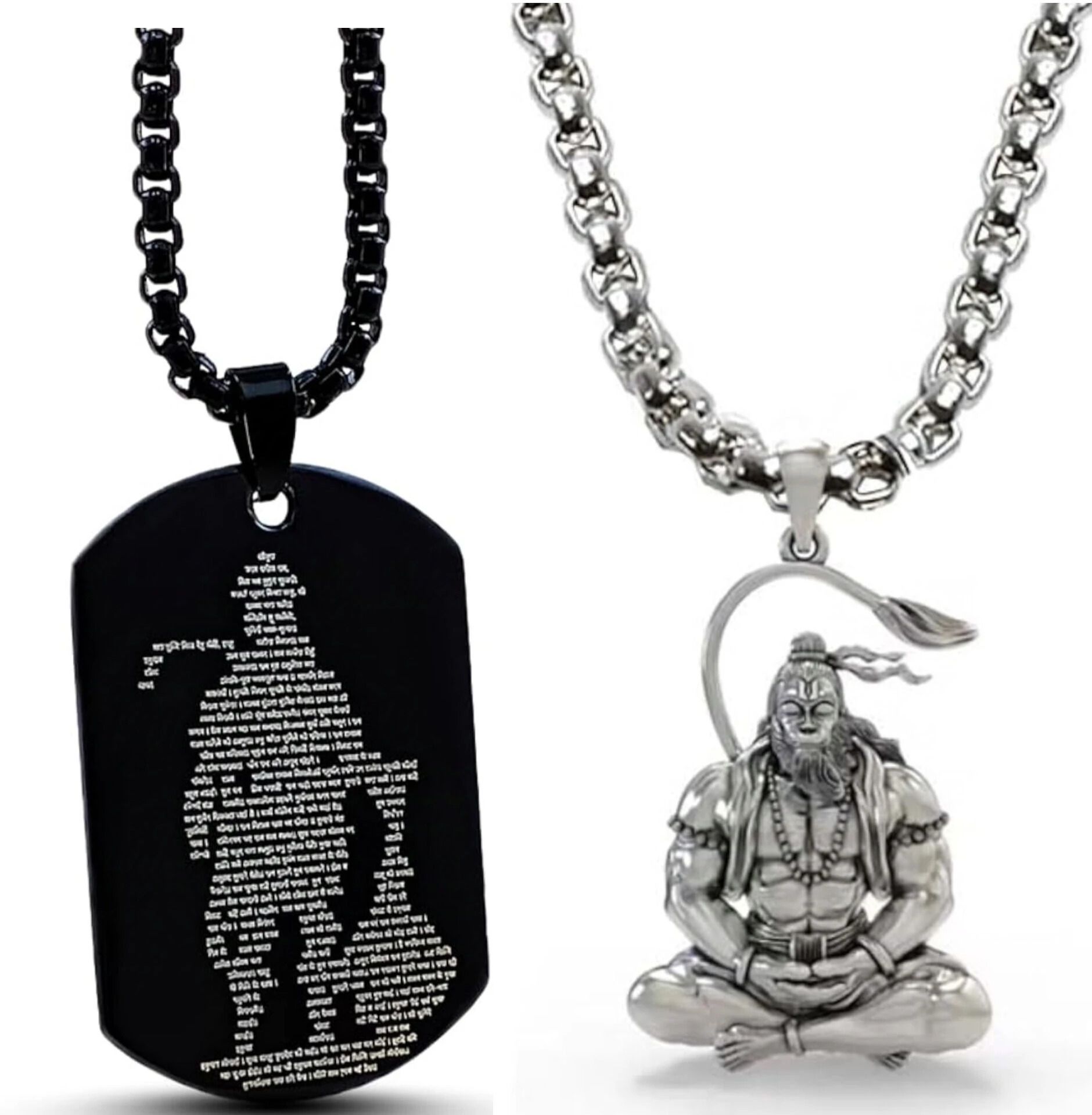 Hanuman Chalisa Black Silver Alloy Pendant Set , Meditation Hanuman Pendant Silver Brass, Alloy Locket-image-25
