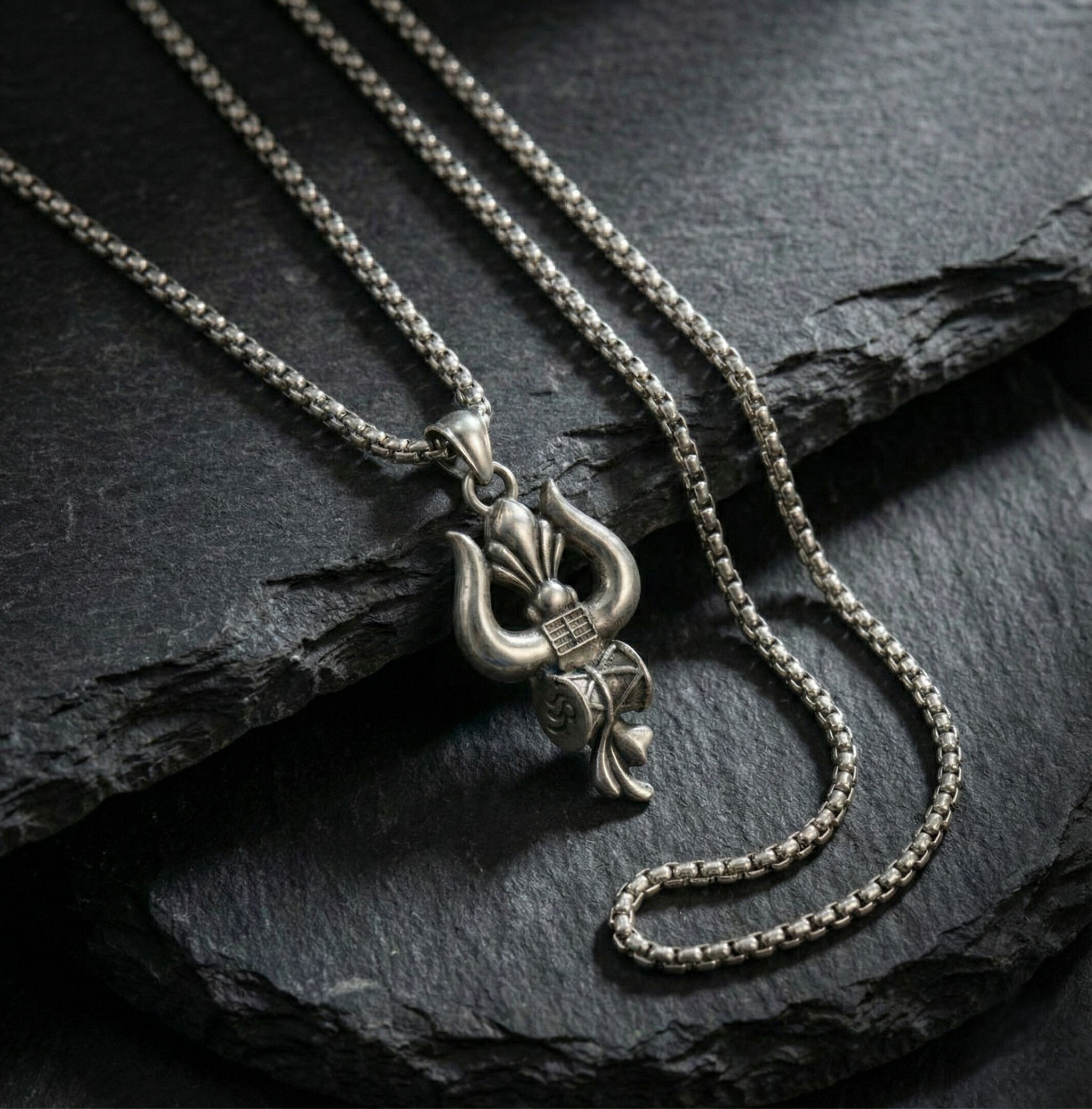 Shiva Trishul Pendant for Men & Women | Om Trishul Damaru Locket Stainless Steel Pendant-image-21