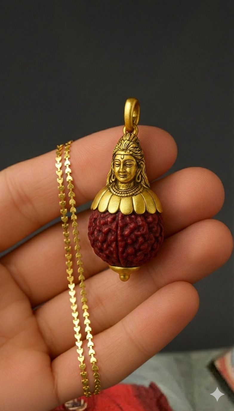 Oriyoway Divine Rudraksha Gold Plated Pendant – For Men & Women. Gold-plated Beads Copper Pendant Set-picture-19