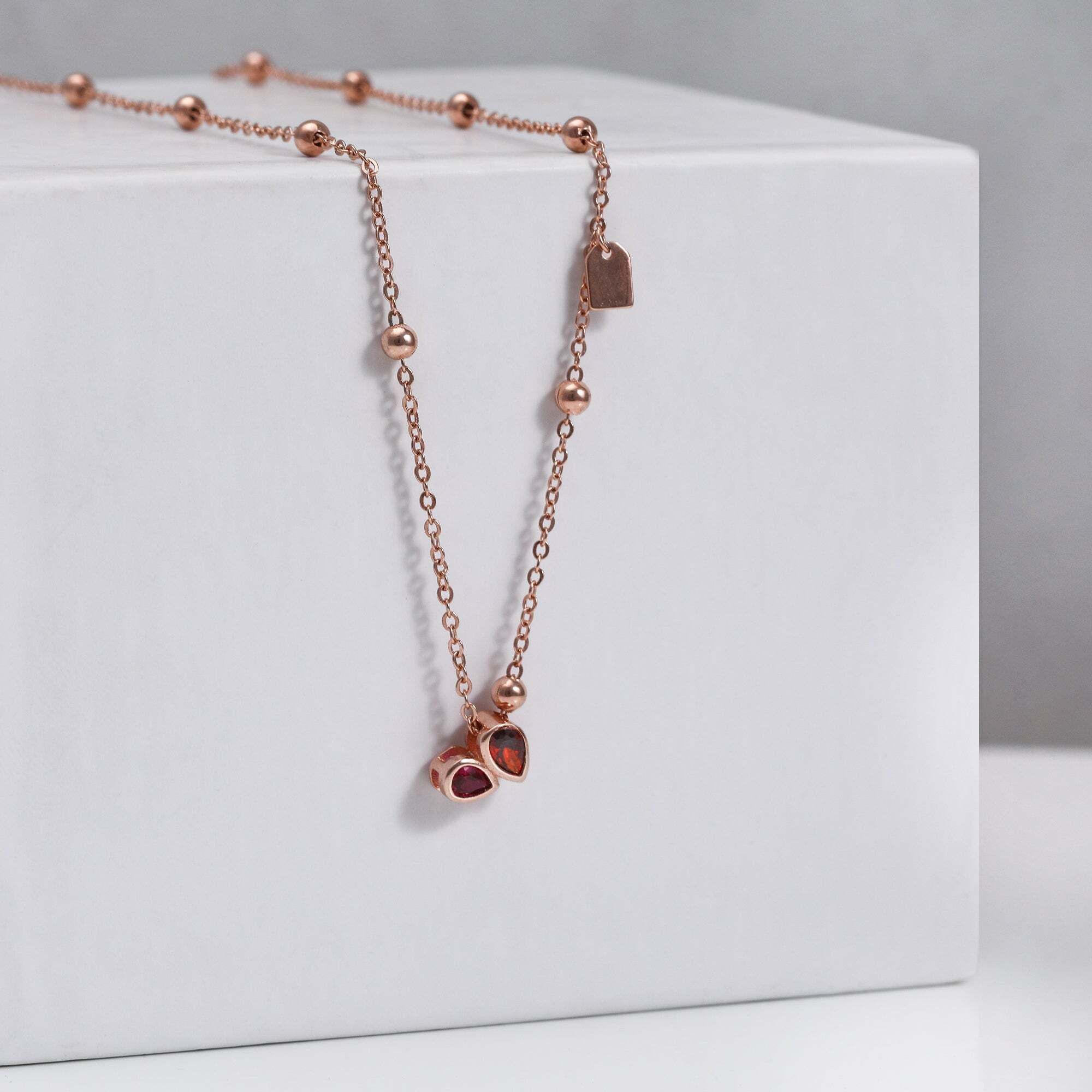 Rose Gold Crimson Heart Necklace for Womens Rhodium Zircon Silver Pendant-image-1