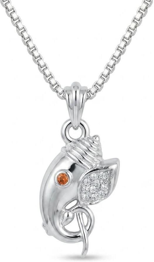 jay Silver Plated Shankh Ganesha Pendant Necklace with Chain for Men and Women Cubic Zirconia Alloy Pendant Set-picture-2