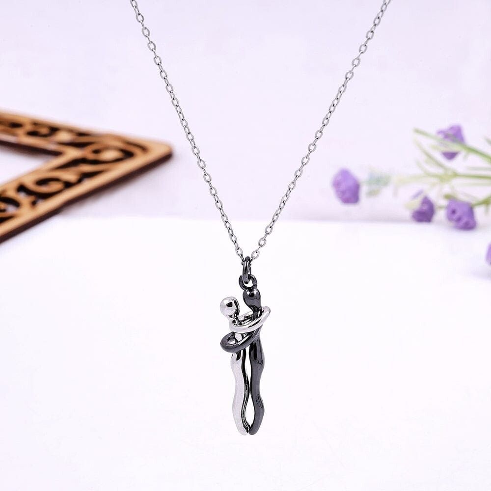 Black Silver Express Your Fellings Each Other Love Hug Couple Chain Pendant Sterling Silver Stainless Steel, Silver-image-39