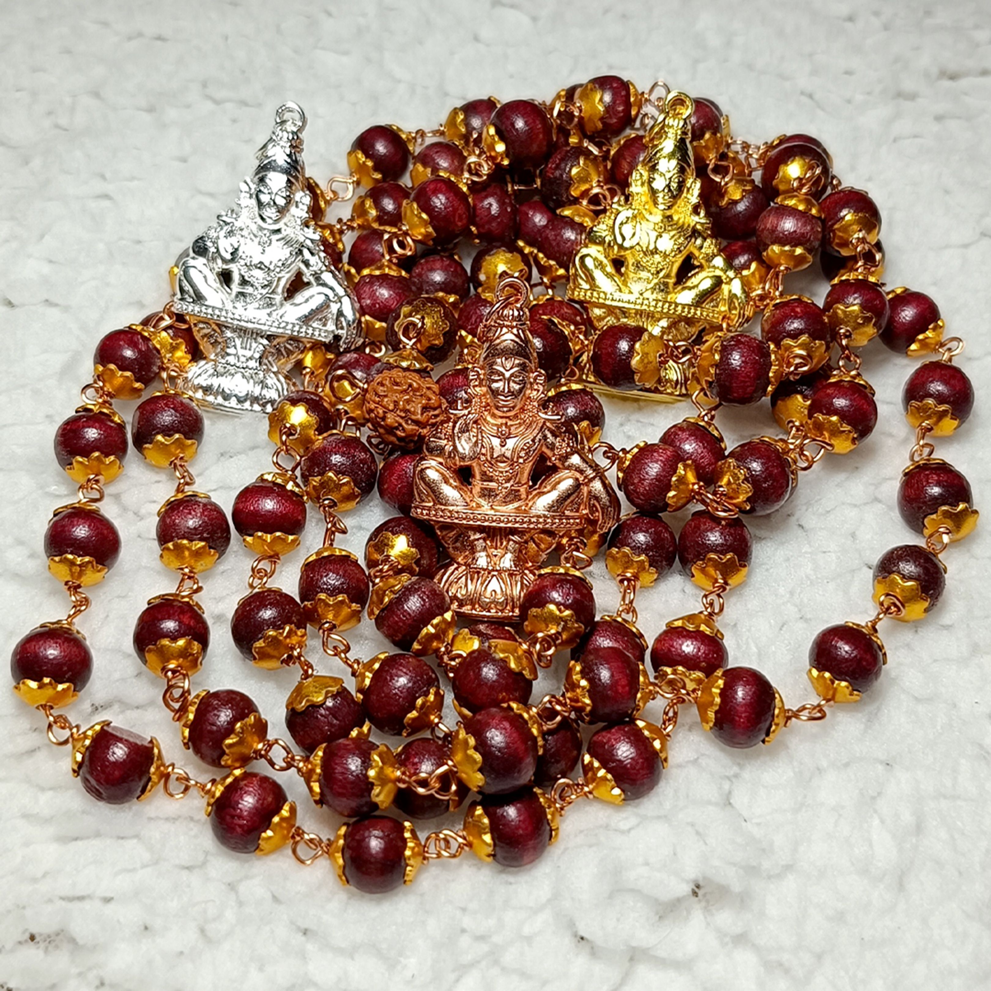 Ayyappa Mala, 108 Beads Red Wooden Premium Mala Gold-plated Copper, Wood Pendant-image-20