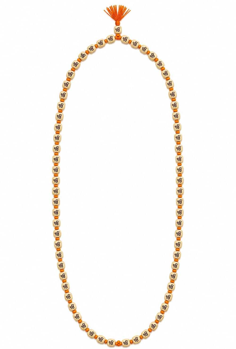 Ik Onkar Engraved Wooden Bead Chanting Mala with Orange Tassel 108+1 Beads Wood-image-30