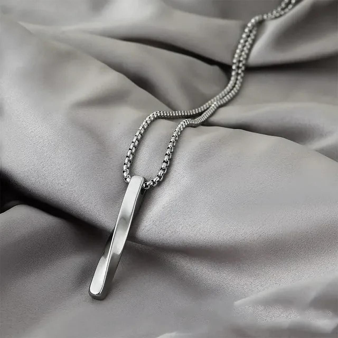 lyzoo 3D Twisted Vertical Bar Stick Locket Pendant Necklace For Men and Women Silver Stainless Steel Locket-picture-12