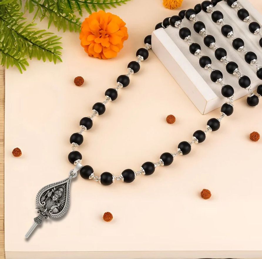 Original Karungali Mala with Lord Murugan Pendant for Positive Energy|Protection Wood, Silver-image-0