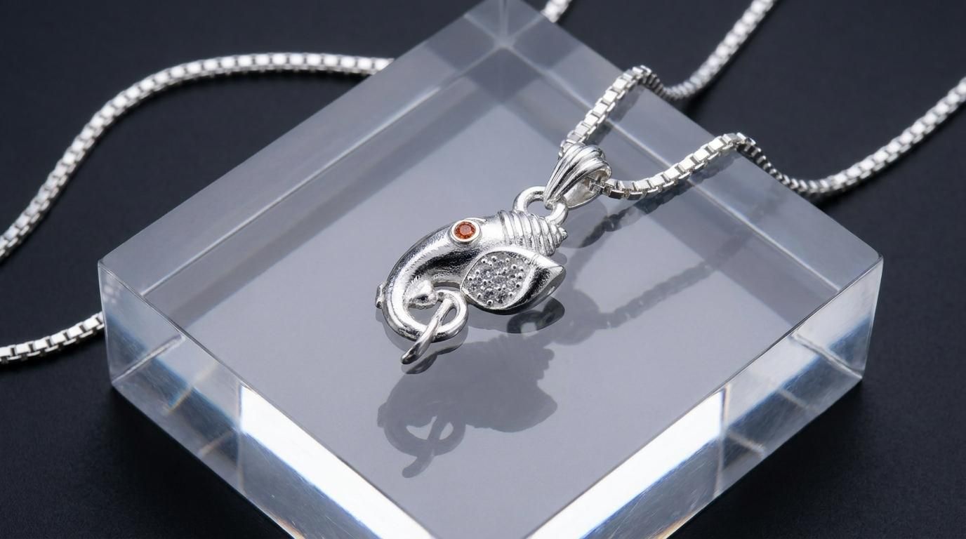 jay Pure Silver Look Shankh Ganesh Pendant Shimmering Stone Locket Chain Set Cubic Zirconia Alloy Pendant Set-picture-0