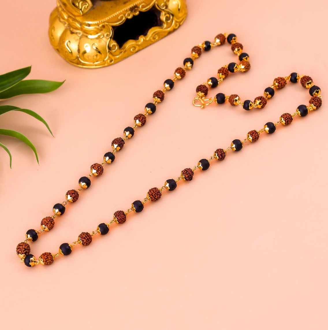 krishnaya Rudraksha Karungali Bead Mala with Premium Gold Finish for Men & Women Gold-plated Wood Pendant-picture-38