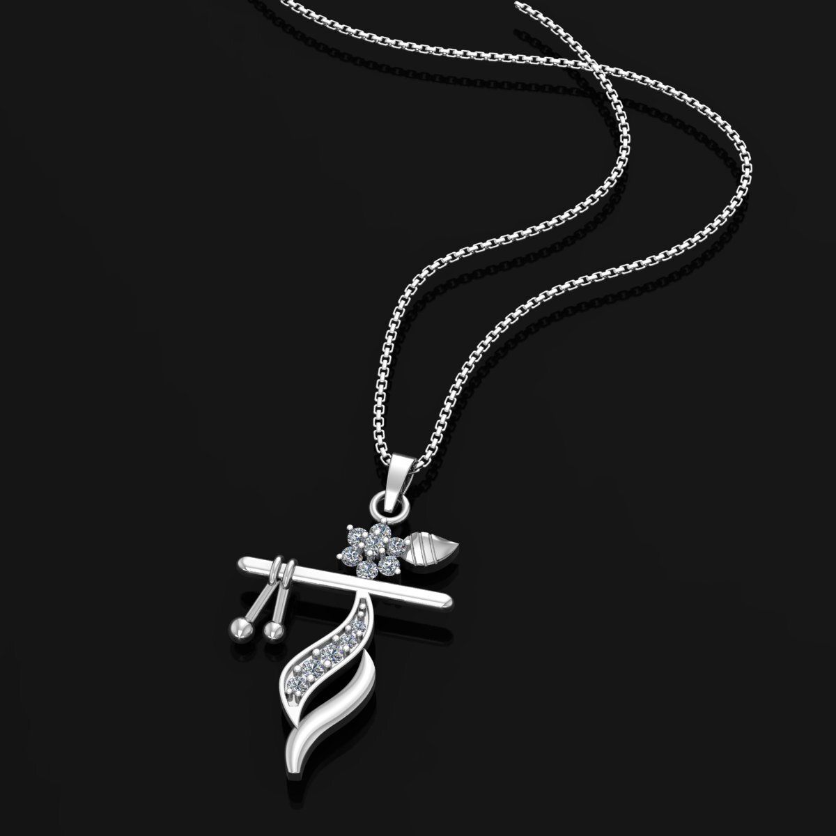 Miss Highness Pure 925 Silver Shri Krishna Flute Pendant Laddu Gopal Janmashtami Rhodium Cubic Zirconia Sterling Silver Pendant Set-image-8