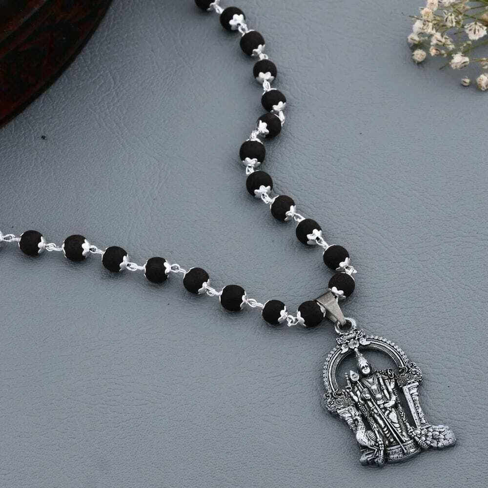 Pure Karungali Mala with Silver-Tone Lord Murugan Pendant – 54 Beads, 8mm Silver Alloy, Wood Pendant-image-7