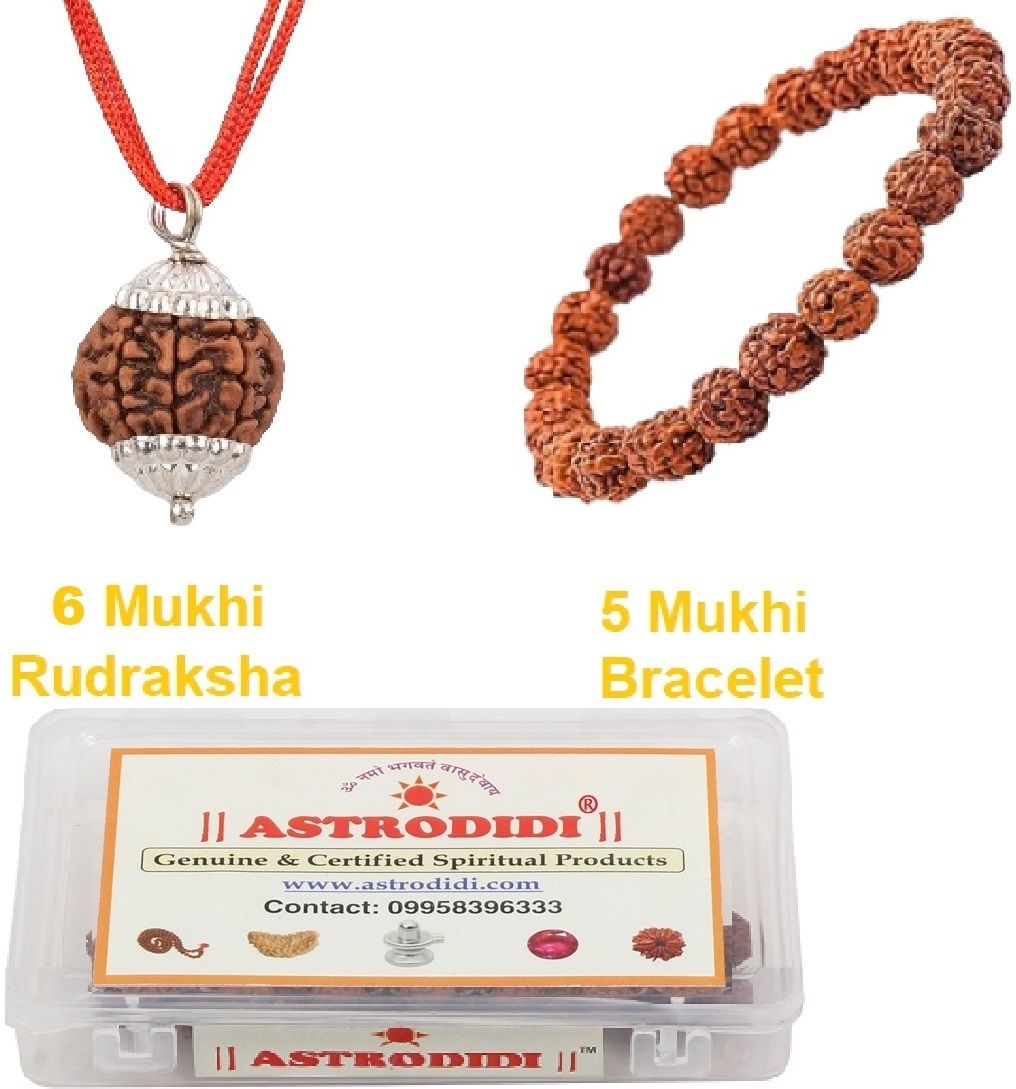 Nepali 6 Mukhi Rudraksha Pendant and 5 Mukhi Bracelet Six Face Rudraksha Silver Wood Pendant-image-24