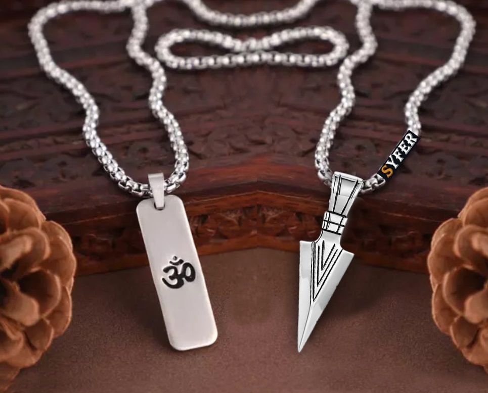 Pendant for Women and Men, Hindu Lord Ram Locket, Om Pendant and Arrow (Combo) Silver Stainless Steel Pendant-image-19