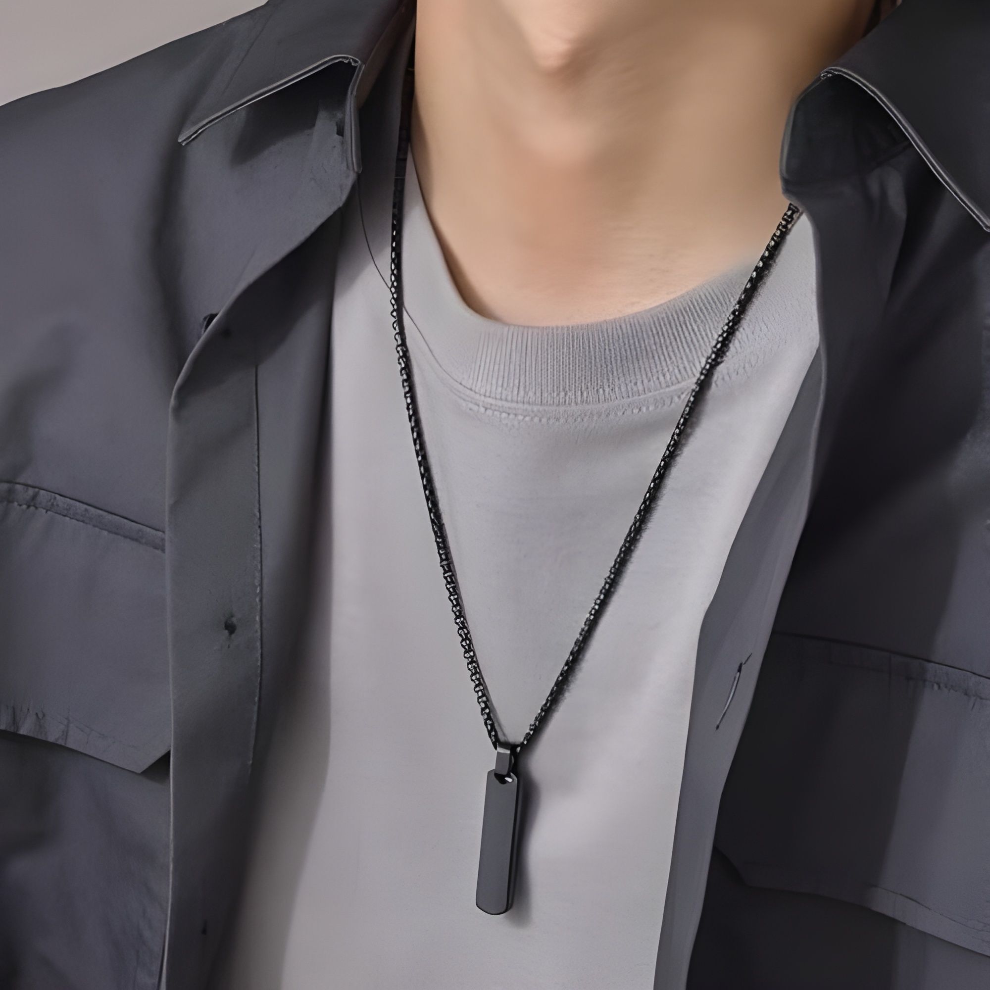 Bar Boy Stainless Steel neck chain mens chainsPendant Stainless Steel Necklace Set-image-3