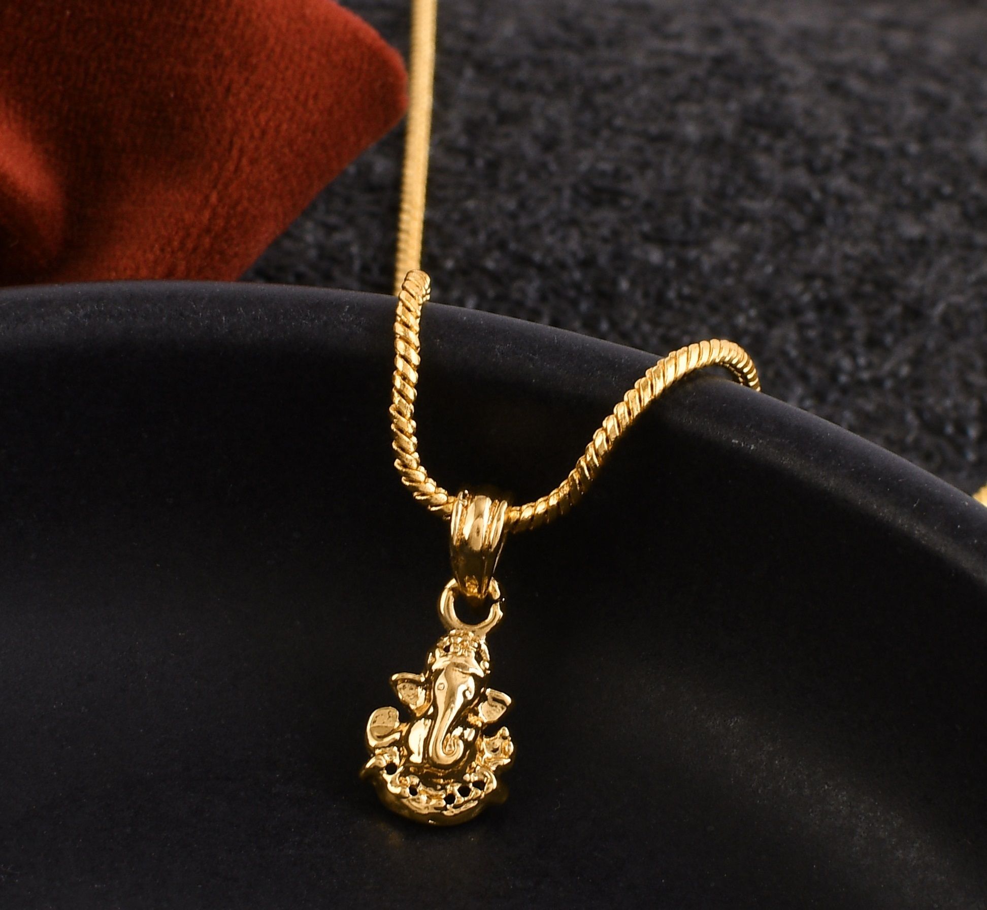 Ganesh Ganpati Gold Pendant set With Gold Plated Chain For Men Boys Women Girls Gold-plated Brass Locket Set-image-1