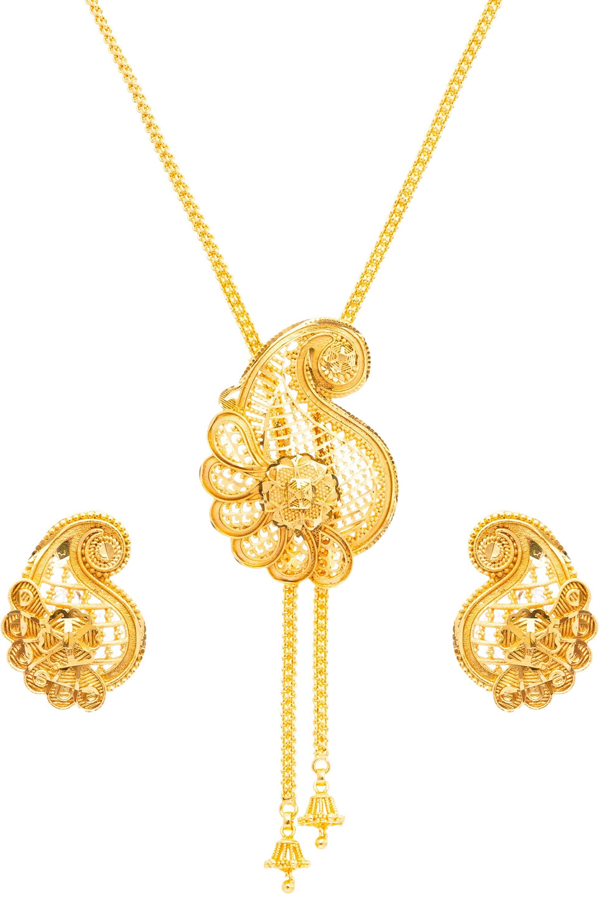 Manikya Brass 24ct Gold Plated Tie Pendant Set with Mathcing Earrings. Gold-plated Brass Pendant Set-picture-15