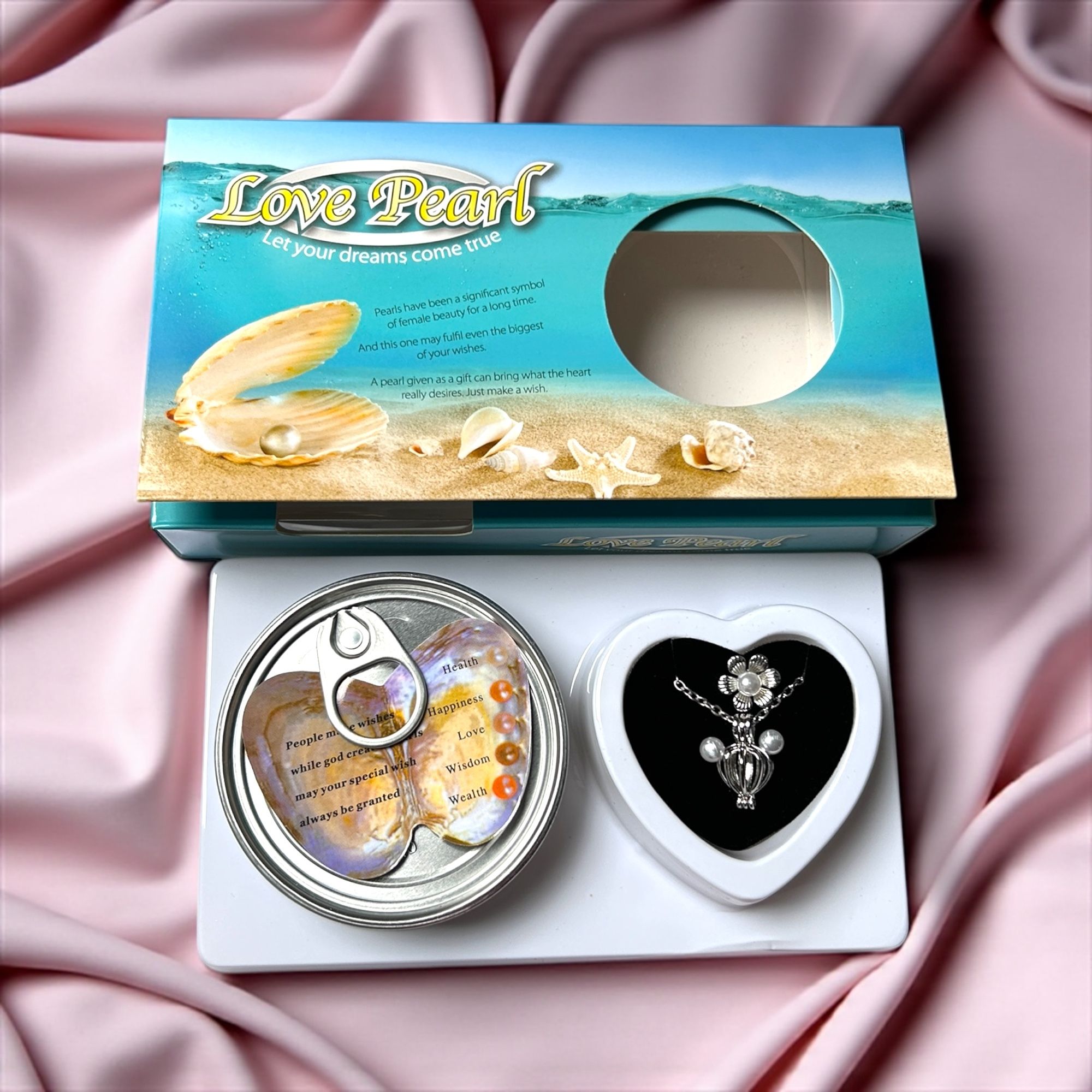 Love Pearl Wish Necklace Gift Set – Real Oyster With Hidden Pearl Silver Pearl Brass Pendant Set-image-11