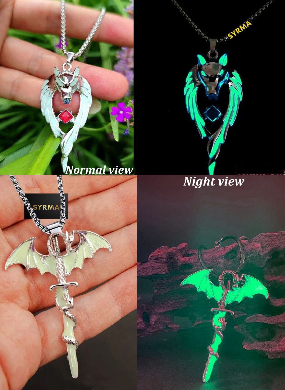Dragon and Wolf Glow in the Dark Pendant for Men and Women, Glow/Radium Locket Silver Stainless Steel Pendant-image-6