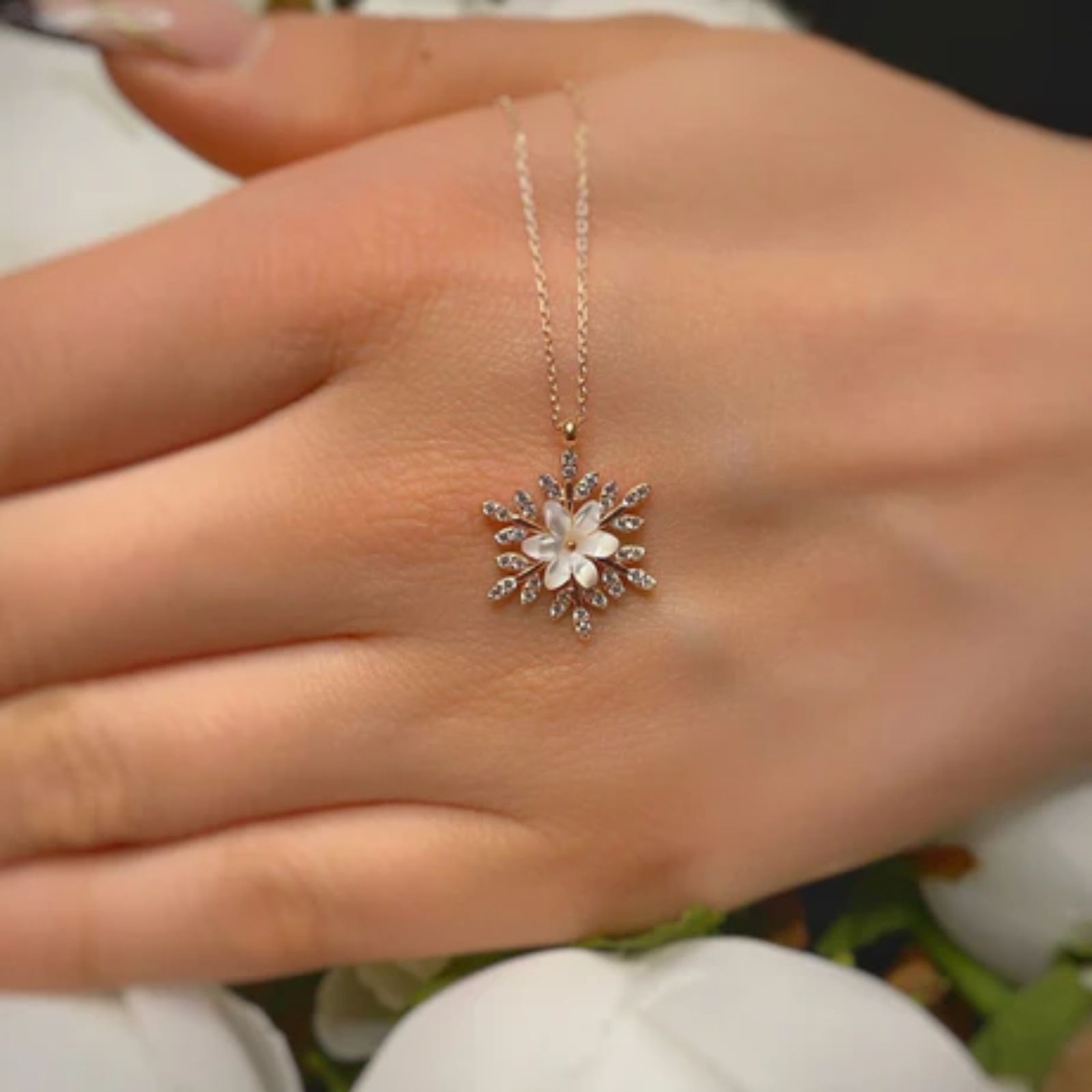 Certified | 925 Hallmark | Silver Snow Flower Rose Gold Pendant Rhodium Cubic Zirconia Silver Pendant
