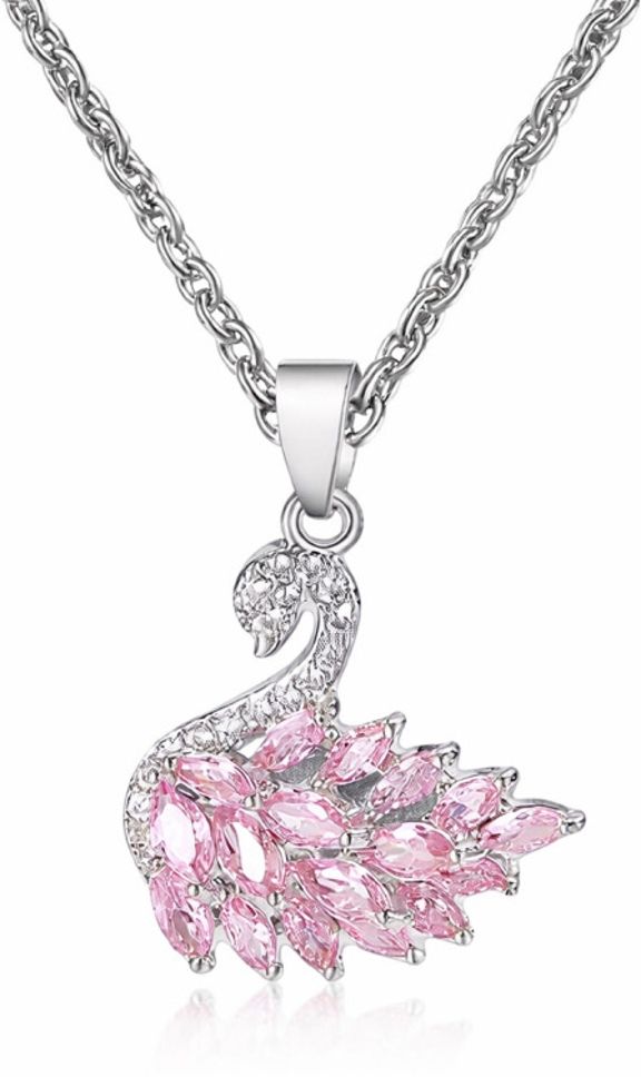 abc Trendy Pink stone Swan pendant necklace for women & girls for party wear Silver Cubic Zirconia Alloy Pendant-picture-16