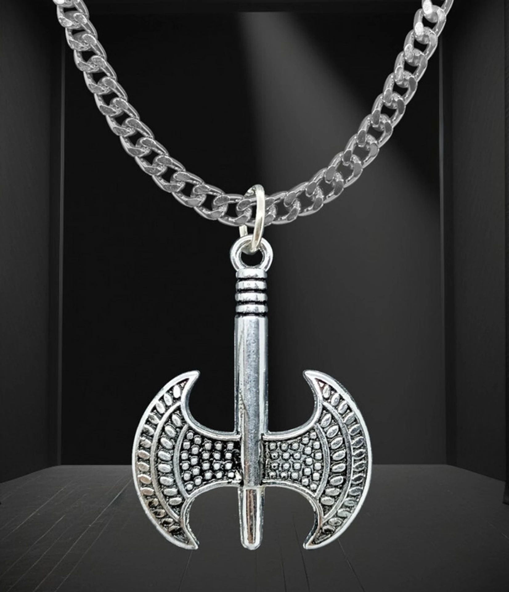 d2fashion Men's Viking Axe Pendant with Chain | Stainless Steel Silver Necklace Silver Alloy Locket Set-picture-13