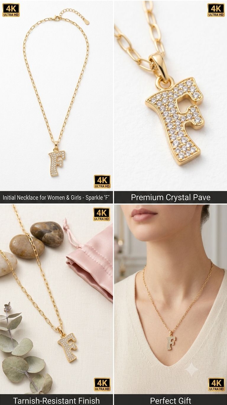 F Letter Name Alphabet Chain Pendant Necklace for Women & Girls 18K Silver Cubic Zirconia, Agate Alloy Pendant-image-17