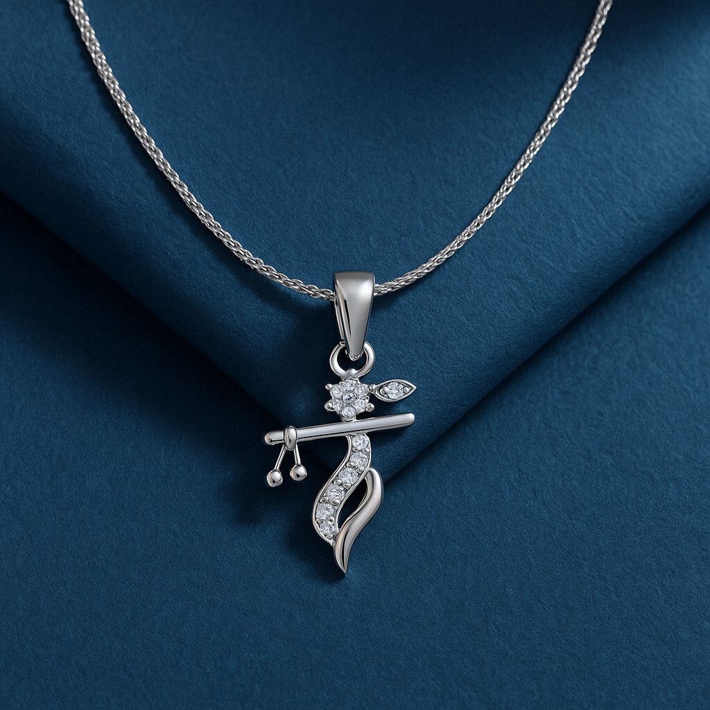 Zarkan 925 Hallmark Silver Krishna Bansuri Pendant Rhodium Cubic Zirconia Sterling Silver Pendant