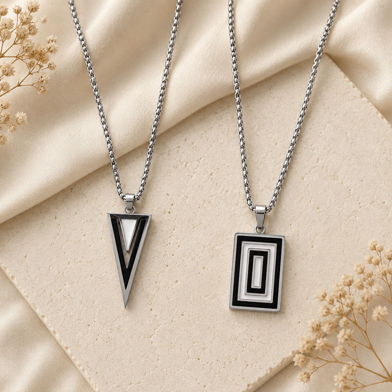 lyzoo Combo Silver Chain Pendant | Boys Locket | Girls Necklace | Cross Pendant Chain Silver Crystal, Alloy, Stainless Steel, Silver Locket Set-picture-6